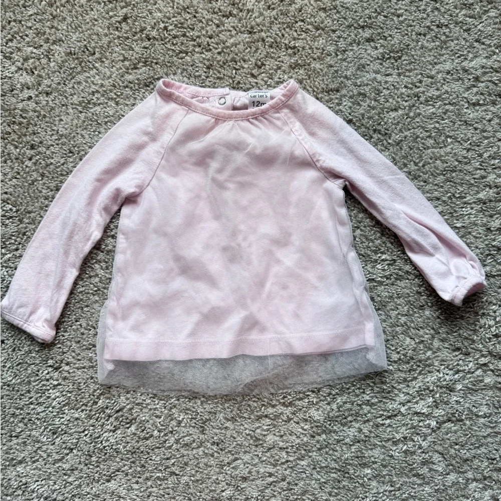 Carter’s Baby Girl Outfit Pink Long Sleeve Top & Gray Leggings Size 12 months